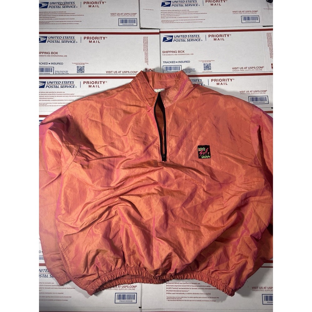 90s Vintage Surf Style Windbreaker Jacket Men Neon Y2K Mock Neck Rare Iridescent